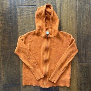 Telluride Clothing Co. orange 100% extra fine Merino wool zip up hoodie cardigan
